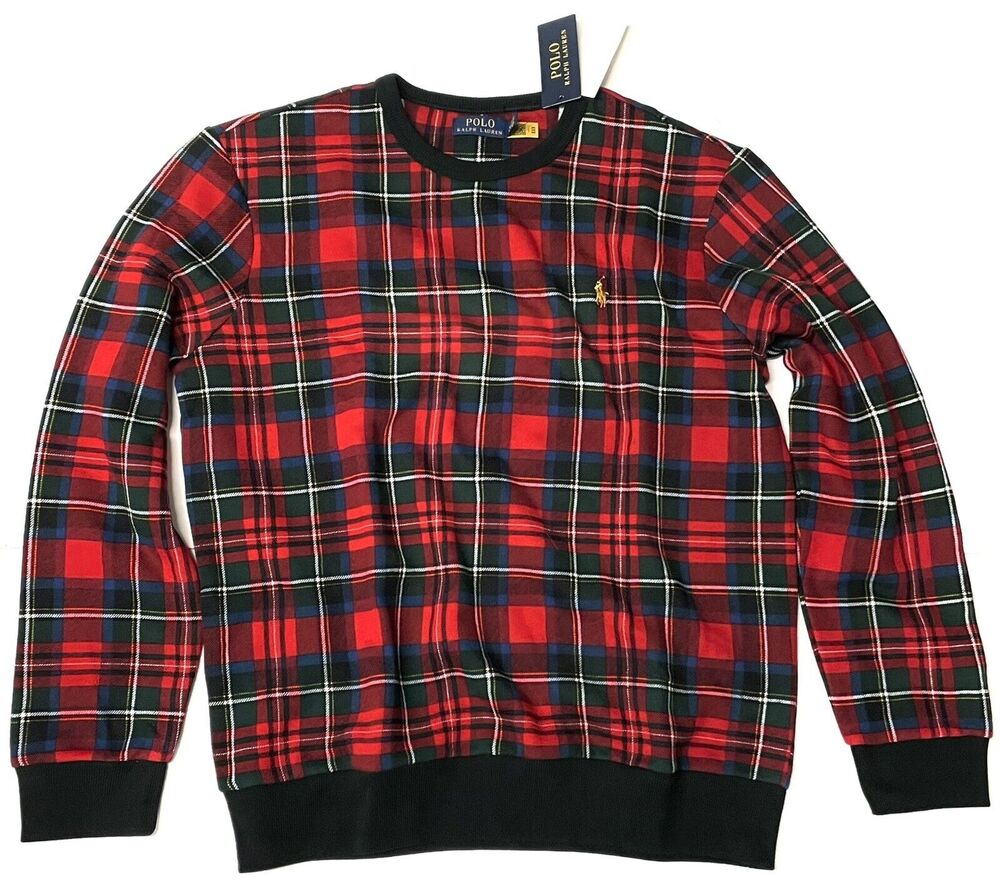Polo Ralph Lauren Mens Red Green Blue Plaid Sweatshirt Tartan XL X-Large